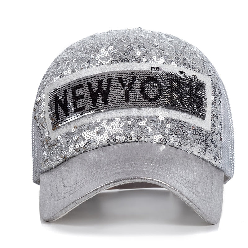 Fashion Women Summer Cap New York Letter Sequins Shiny Baseball Cap Female Streetwear Trucker Hats