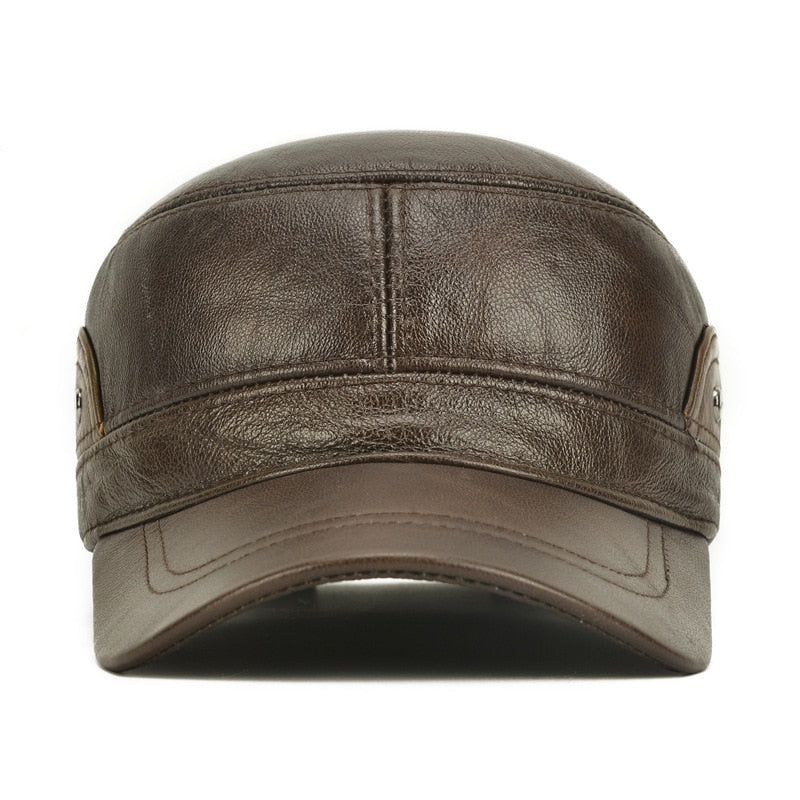 High Quality Genuine Cow Leather Hat Men's Baseball Cap Male Earflaps Warm Winter Military Caps Womens Bone Snapback