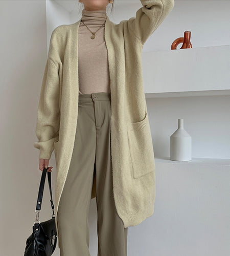 Loose Women Long Cardigans Fall Casual Pocket Knitted Sweater Winter Oversize Korean Fashion Solid Female Coats