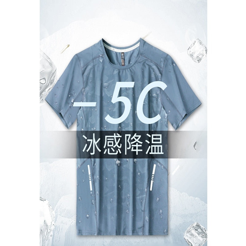 Plue Size Men's Ice Silk T-Shirt Fashion Sports Undershirt Thin Slim Shirts Tops Summer O-Neck Short Sleeve Quick Dry Breathable