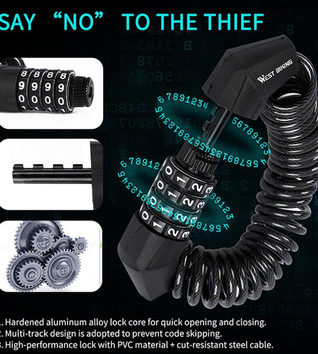 Mini Bicycle Lock 4 Digit Password Helmet Bag Saddle Anti-theft Lock For Motorcycle Bike Scooter Cycling Cable Lock