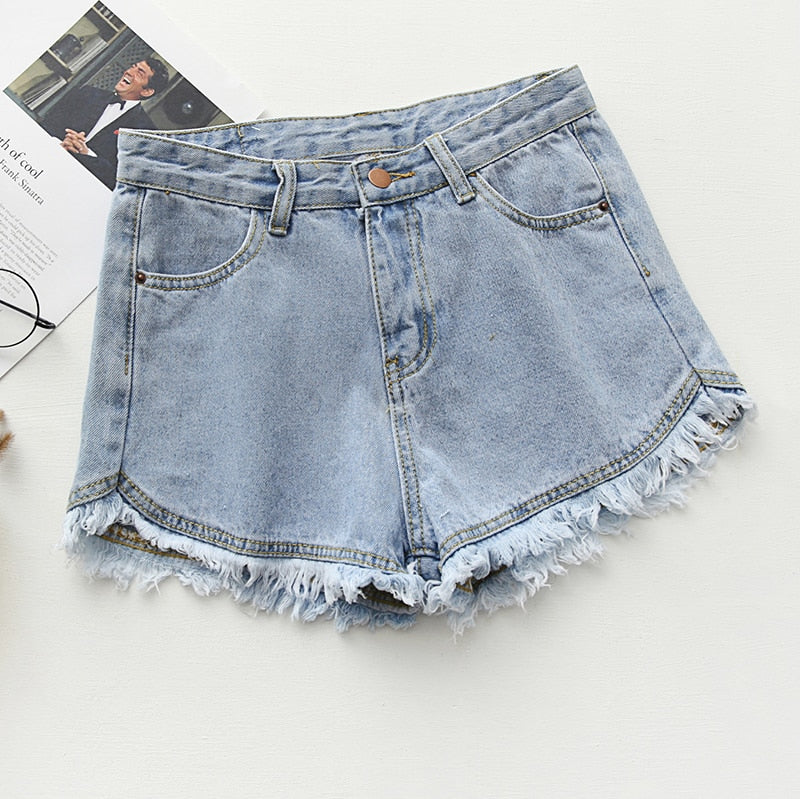 Sexy Tassel Women Denim Shorts Fashion Summer Slim Korean Chic Girl Ankle-Length Pants Black Jeans Washed Street Wear