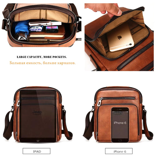 Load image into Gallery viewer, Men Bags Casual Handbag For IPAD Man Leather Messenger Shoulder Bag Crossbody Brown Business Male Tote
