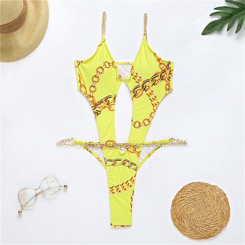 Load image into Gallery viewer, Sexy Printed Tummy Cut Out Women Swimwear One Piece Swimsuit Female Bather Bathing Suit Swim Lady Monokini V2594
