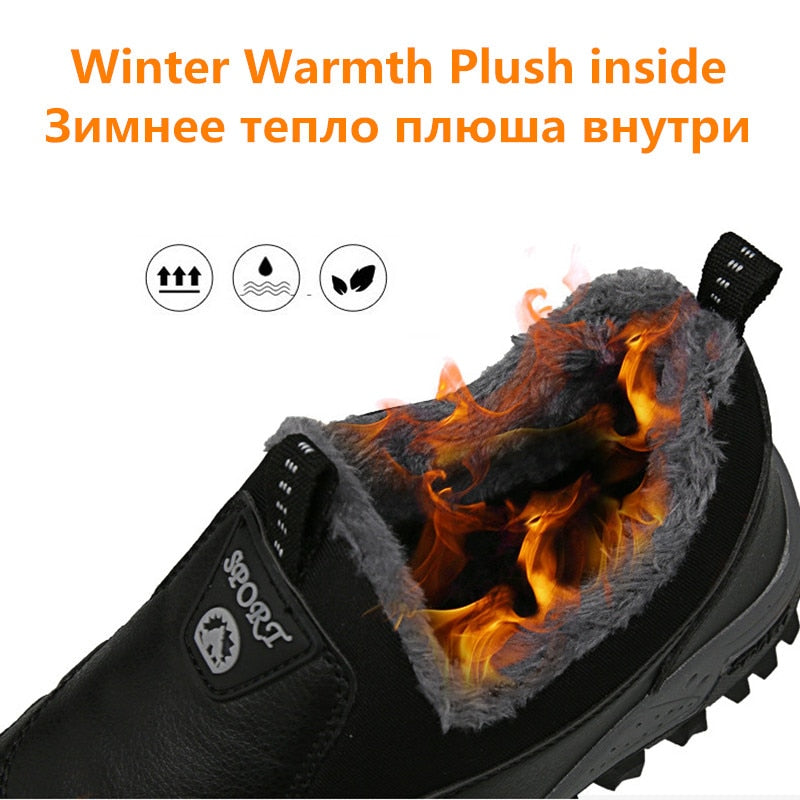 Classic Winter Leather Men's Boots Plush Warm Men's Snow Boots Waterproof Roman Men Work Loafers Casual Shoes Outdoor Warm Boots