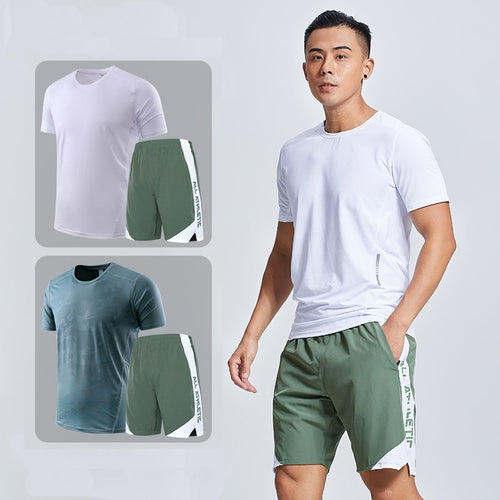 Load image into Gallery viewer, Icy-Cool Running Sets Men Sports Clothes Youth Ice Silk Breathable Fitness Tee Shirts Kits Soccer Set Male Gym T Shirt Shorts
