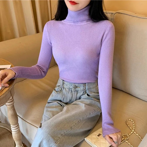 Load image into Gallery viewer, Soft Women Turtleneck Sweater Knitted Pullover Winter Simple Solid Color Jumper Super Elastic Fall Ladies Basic Tops
