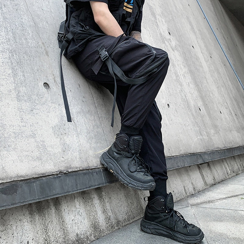 Hip Hop Harem Pants Spring Streetwear Elastic Waist Trousers Joggers Multi-pocket Black Men's Clothing WB546