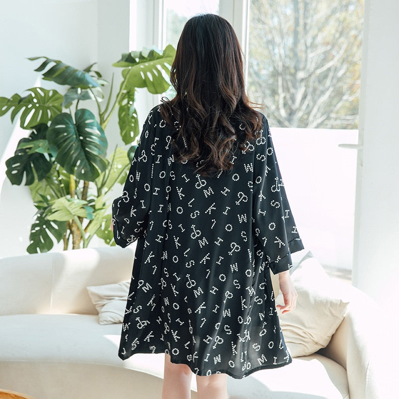 Women's Pajamas Set Letters Partern 3 Pieces Robe Sling Shorts Sleepwear Silk Like Fashion Female Home Clothes Nightwear