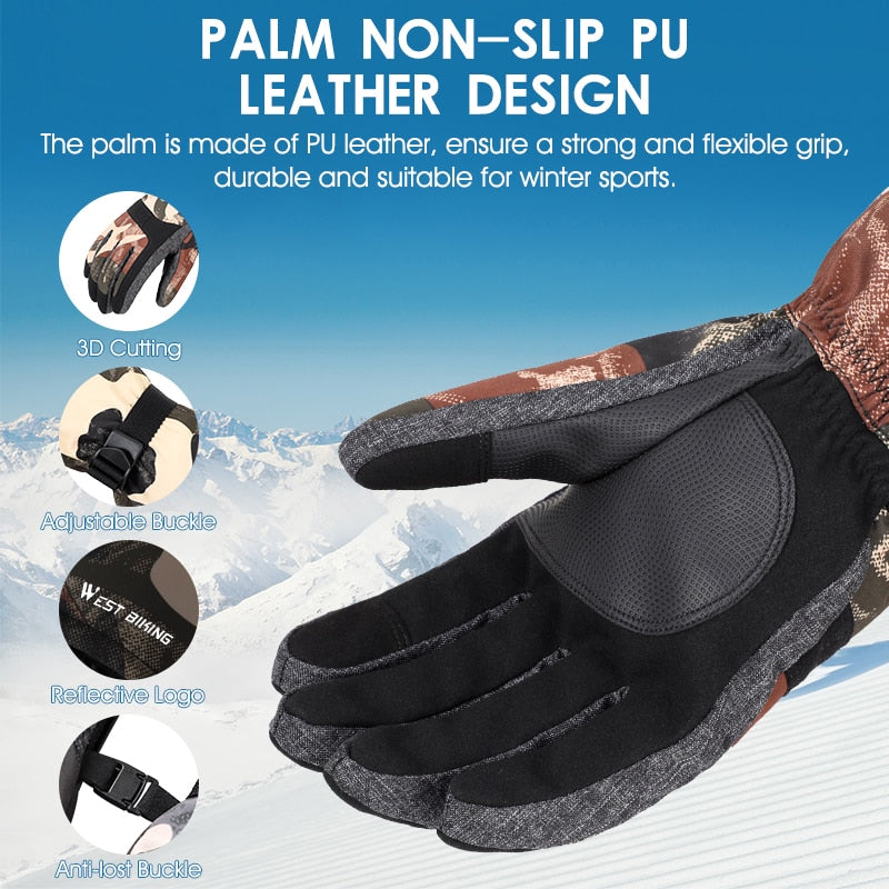 Winter Thermal Gloves Cycling Skiing Full Finger Gloves Outdoor Sports Waterproof Touch-screen Ski Snow Gloves