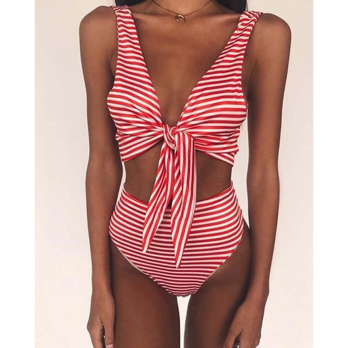 Load image into Gallery viewer, High Waist Striped Print Ribbon Bikini-women fitness-wanahavit-CH18002RT-S-wanahavit
