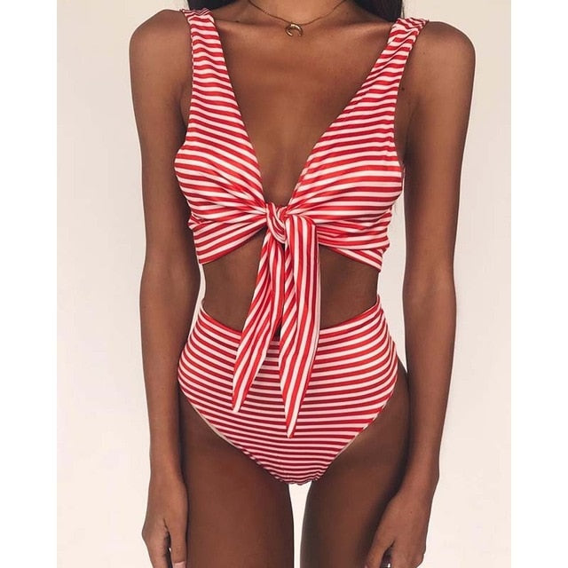 High Waist Striped Print Ribbon Bikini-women fitness-wanahavit-CH18002RT-S-wanahavit