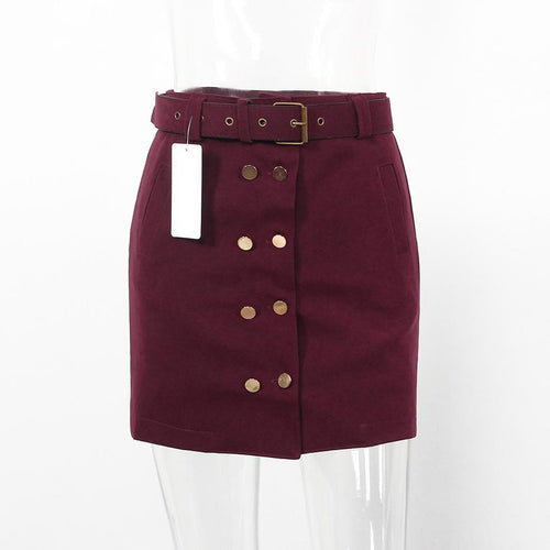 Load image into Gallery viewer, High Waist Double Button Skirt with Belt-women-wanahavit-Wine red-S-wanahavit
