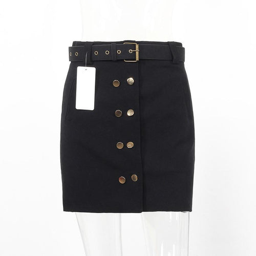 Load image into Gallery viewer, High Waist Double Button Skirt with Belt-women-wanahavit-Black-S-wanahavit
