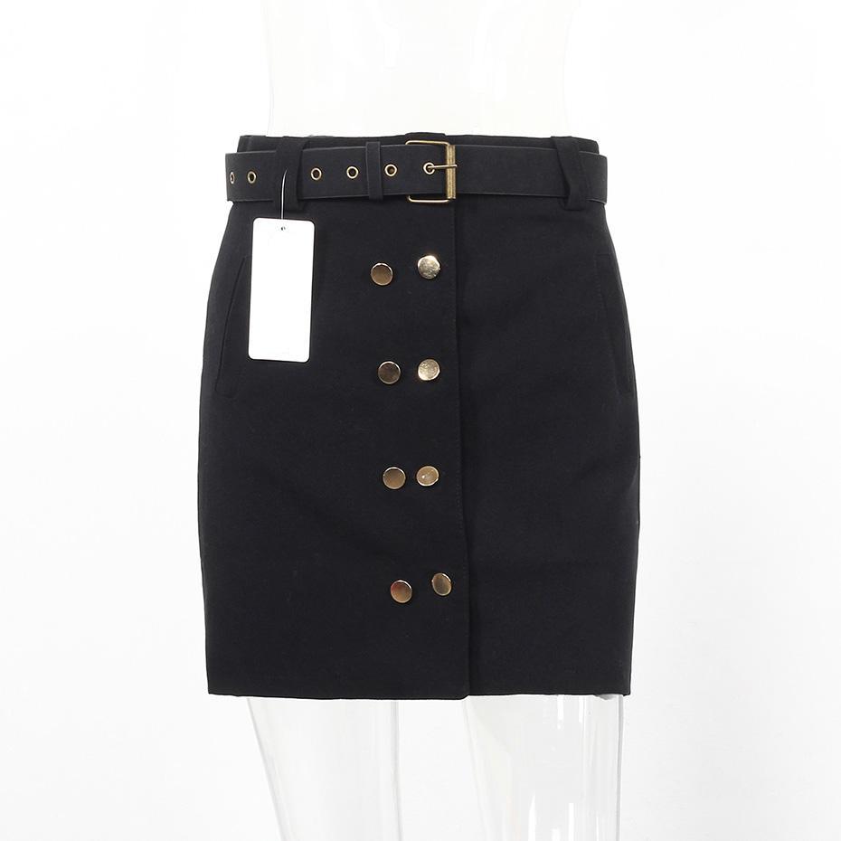 High Waist Double Button Skirt with Belt-women-wanahavit-Black-S-wanahavit