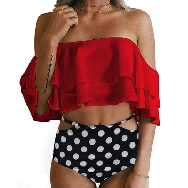 Sexy Ruffle High Waist Pattern Print Bikini-women fitness-wanahavit-15-S-wanahavit