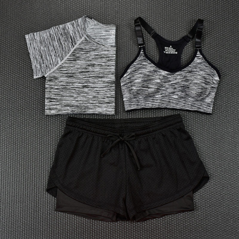 Quick Dry Yoga Set Tees + Sports Bra + Shorts-women fitness-wanahavit-Black-S-wanahavit