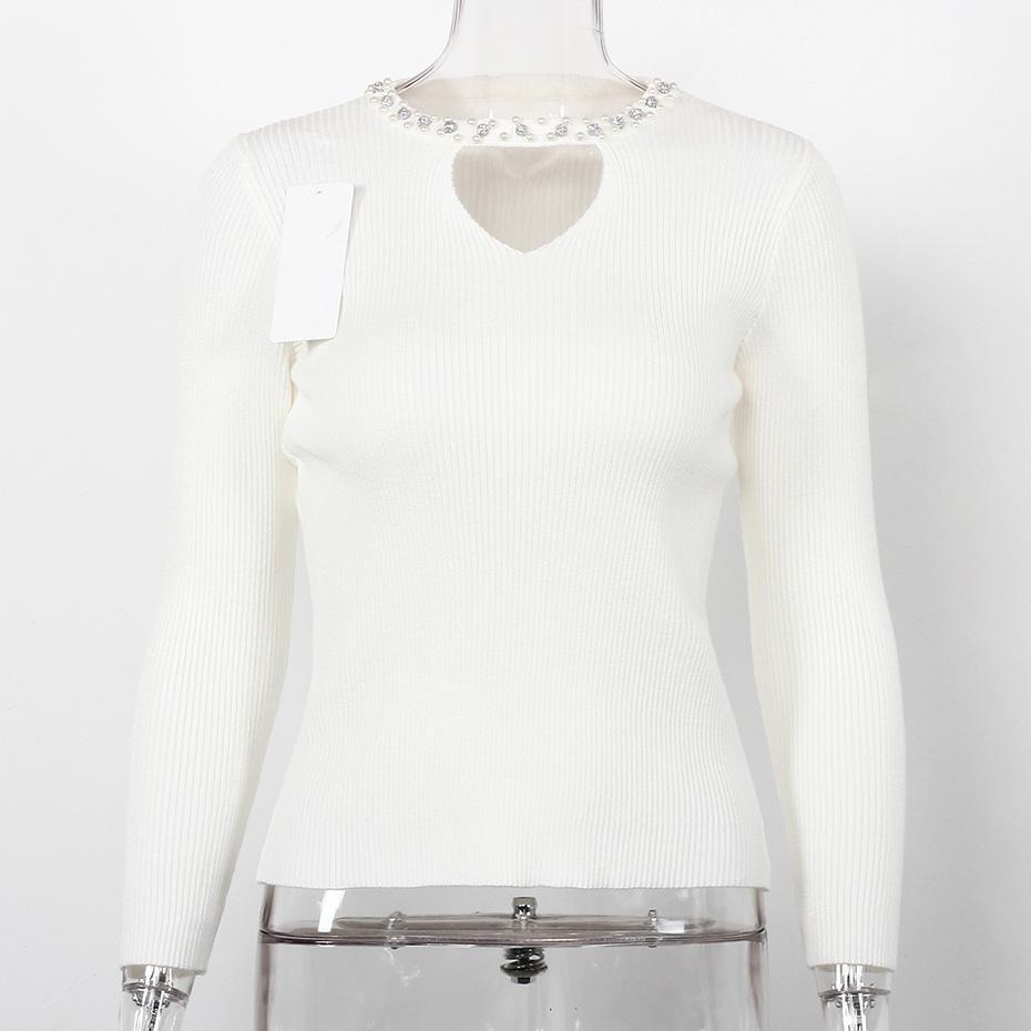 Hollow Out Beaded Long Sleeve Sweater-women-wanahavit-White-One Size-wanahavit