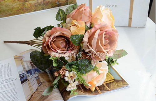 Load image into Gallery viewer, 13 Heads Realist Peony Silk Rose Bouquet-home accent-wanahavit-champagne-wanahavit
