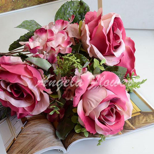 Load image into Gallery viewer, 13 Heads Realist Peony Silk Rose Bouquet-home accent-wanahavit-deep pink-wanahavit

