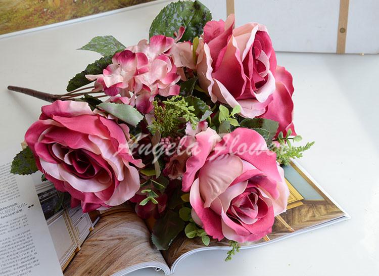 13 Heads Realist Peony Silk Rose Bouquet-home accent-wanahavit-deep pink-wanahavit