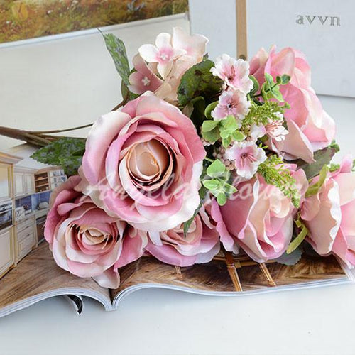 Load image into Gallery viewer, 13 Heads Realist Peony Silk Rose Bouquet-home accent-wanahavit-Pink-wanahavit
