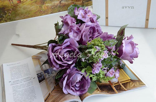 Load image into Gallery viewer, 13 Heads Realist Peony Silk Rose Bouquet-home accent-wanahavit-Purple-wanahavit
