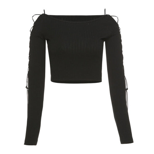 Load image into Gallery viewer, Sexy Bandage Hollow Out Gothic Punk Bodycon Crop Top Long Sleeve
