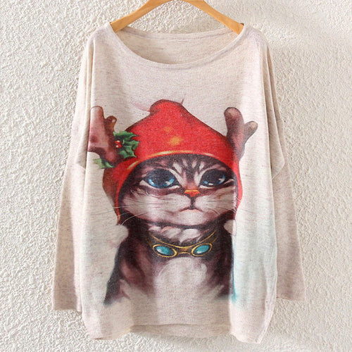 Load image into Gallery viewer, Printed Knitted Winter Long Sleeve Series 1-women-wanahavit-Santa Cat-One Size-wanahavit
