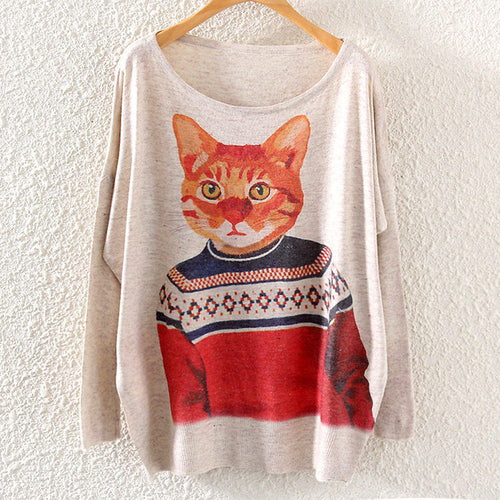 Load image into Gallery viewer, Printed Knitted Winter Long Sleeve Series 1-women-wanahavit-Cat in Sweater-One Size-wanahavit
