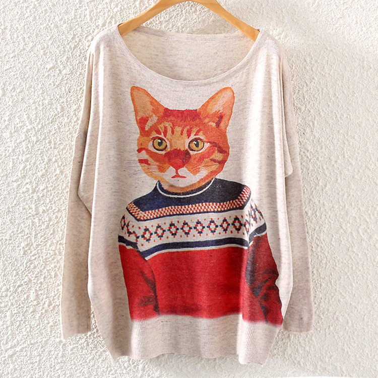 Printed Knitted Winter Long Sleeve Series 1-women-wanahavit-Cat in Sweater-One Size-wanahavit
