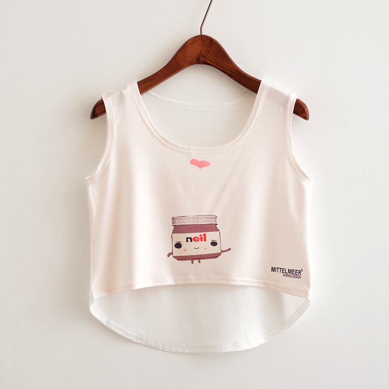 Cat Peeking Printed Crop Top Sleeveless Shirt-women-wanahavit-TP834-One Size-wanahavit