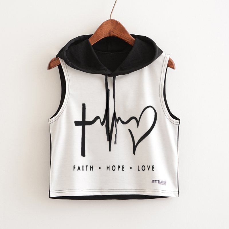 Crop Top Printed Sleeveless Hoodie-women fashion & fitness-wanahavit-Black Faith Love Hope-L-wanahavit