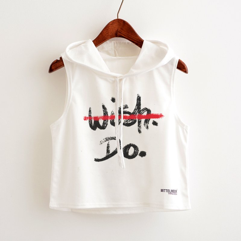 Crop Top Printed Sleeveless Hoodie-women fashion & fitness-wanahavit-White Do It-L-wanahavit