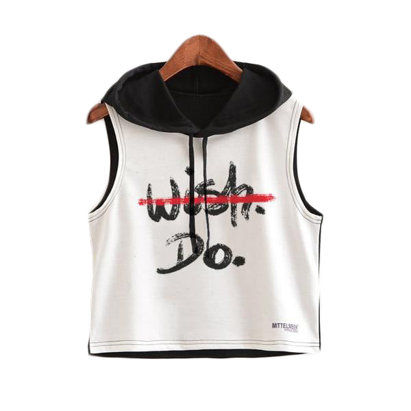 Crop Top Printed Sleeveless Hoodie-women fashion & fitness-wanahavit-Black Do It-L-wanahavit