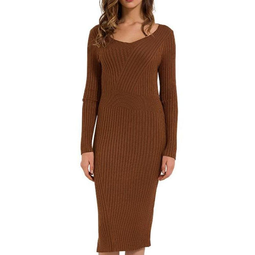 Load image into Gallery viewer, Knitted Pencil Slim Sweater Dress-women-wanahavit-Camel-One Size-wanahavit
