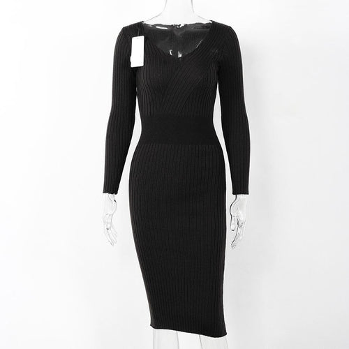 Load image into Gallery viewer, Knitted Pencil Slim Sweater Dress-women-wanahavit-Black-One Size-wanahavit
