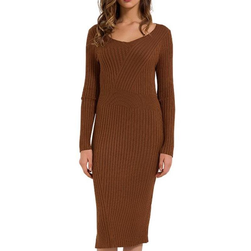 Knitted Pencil Slim Sweater Dress-women-wanahavit-Camel-One Size-wanahavit
