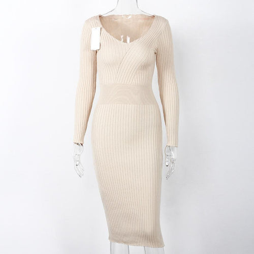 Load image into Gallery viewer, Knitted Pencil Slim Sweater Dress-women-wanahavit-Beige-One Size-wanahavit
