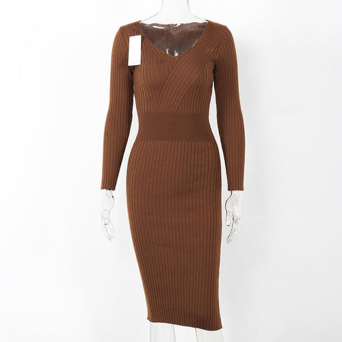 Load image into Gallery viewer, Knitted Pencil Slim Sweater Dress-women-wanahavit-Camel-One Size-wanahavit
