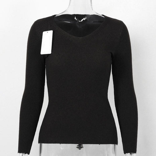 Load image into Gallery viewer, Solid Casual Knitted Slim Fit Long Sleeve Sweater-women-wanahavit-Black-One Size-wanahavit
