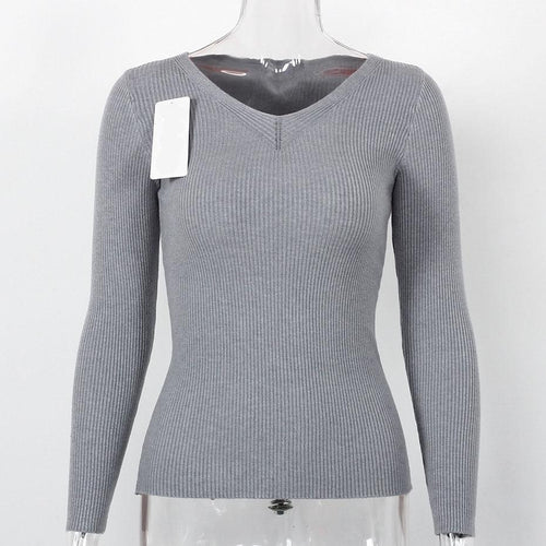 Load image into Gallery viewer, Solid Casual Knitted Slim Fit Long Sleeve Sweater-women-wanahavit-Gray-One Size-wanahavit
