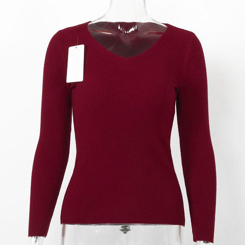 Load image into Gallery viewer, Solid Casual Knitted Slim Fit Long Sleeve Sweater-women-wanahavit-Wine red-One Size-wanahavit
