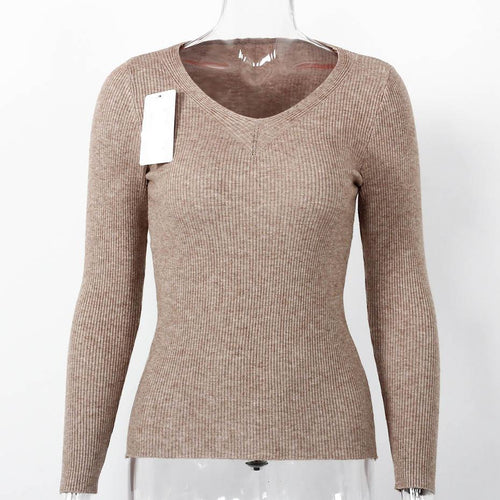 Load image into Gallery viewer, Solid Casual Knitted Slim Fit Long Sleeve Sweater-women-wanahavit-Camel-One Size-wanahavit
