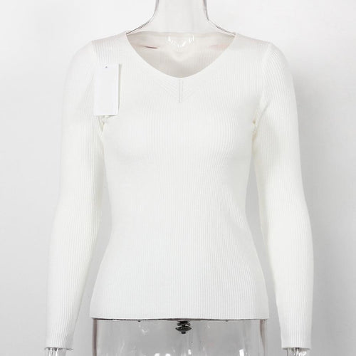 Load image into Gallery viewer, Solid Casual Knitted Slim Fit Long Sleeve Sweater-women-wanahavit-White-One Size-wanahavit
