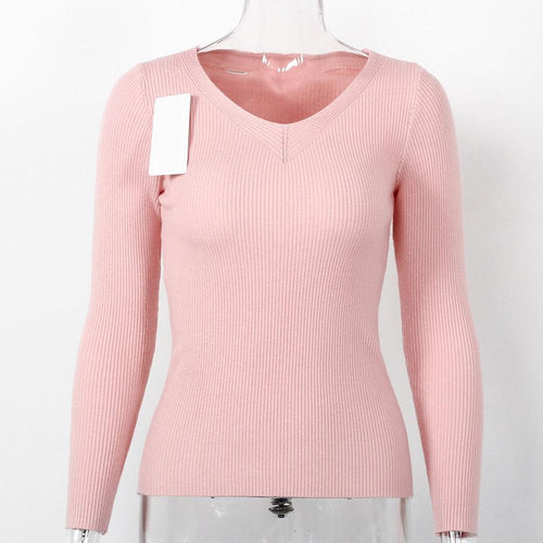Load image into Gallery viewer, Solid Casual Knitted Slim Fit Long Sleeve Sweater-women-wanahavit-Pink-One Size-wanahavit
