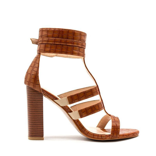 Load image into Gallery viewer, Gladiator Ankle Strap Heels High Sandals-women-wanahavit-Brown-6.5-wanahavit
