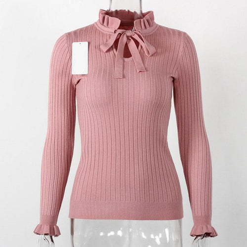Load image into Gallery viewer, Lace Up Knitted Sweater Long Sleeve Sweater-women-wanahavit-Pink-One Size-wanahavit
