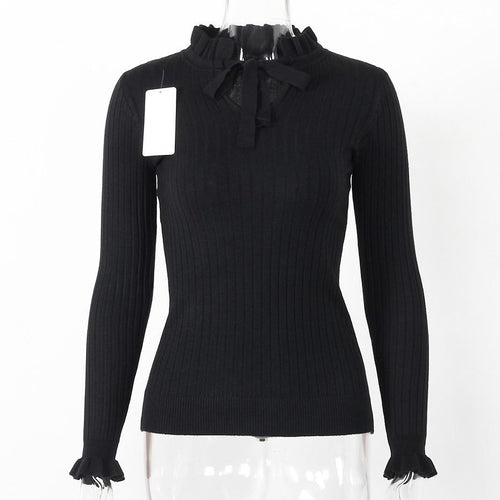 Load image into Gallery viewer, Lace Up Knitted Sweater Long Sleeve Sweater-women-wanahavit-Black-One Size-wanahavit
