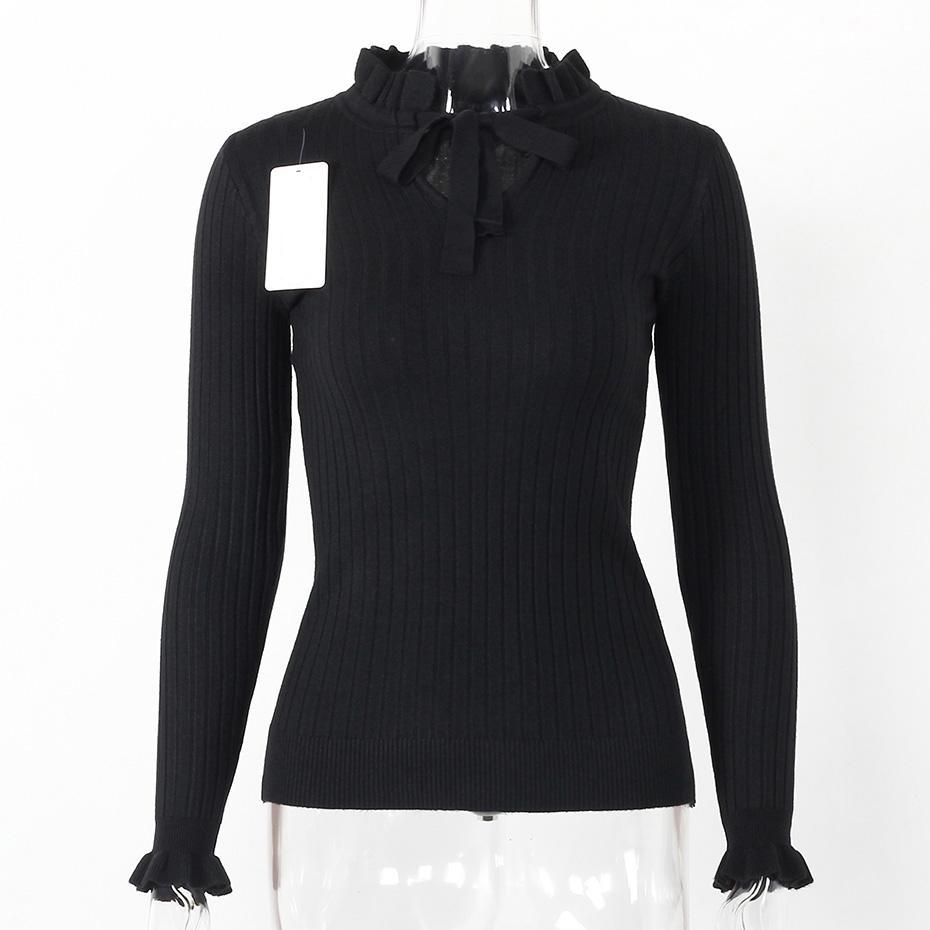 Lace Up Knitted Sweater Long Sleeve Sweater-women-wanahavit-Black-One Size-wanahavit